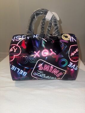 Aldo Black Multicolor Neon Print Satchel
